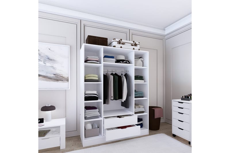 Durusu Garderob 140x182 cm - Mattvit - Förvaring - Garderober & garderobssystem