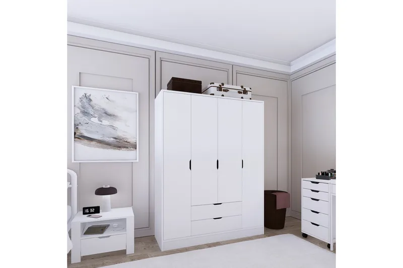 Durusu Garderob 140x182 cm - Mattvit - Förvaring - Garderober & garderobssystem