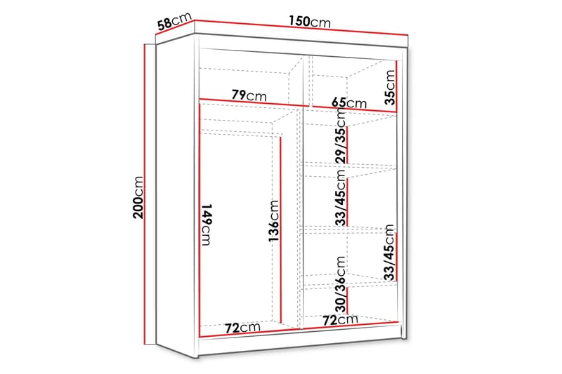 Emet Garderob 150x200 cm - Vit/Svart - Förvaring - Garderober & garderobssystem