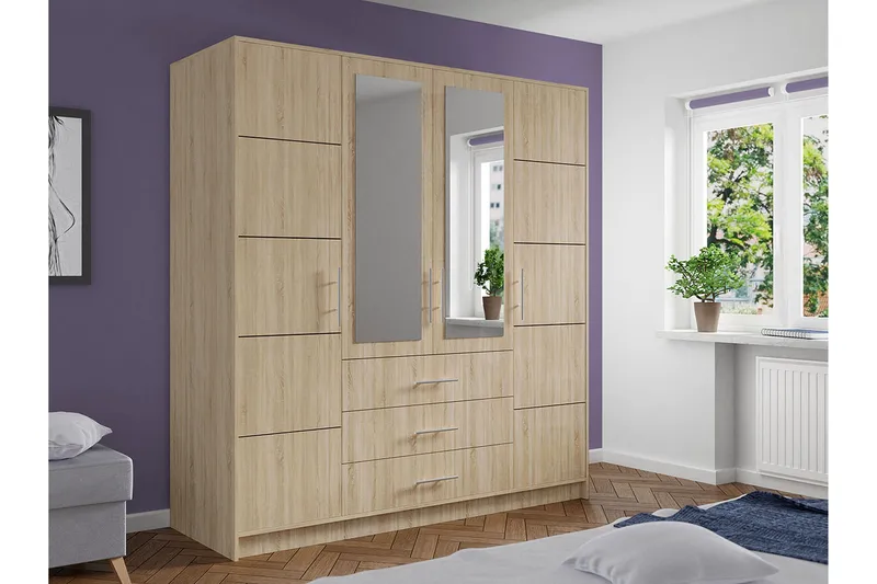 Escaldes Garderob med Lådor + Dörrar 196 cm - Beige / Trä / Natur - Förvaring - Garderober & garderobssystem