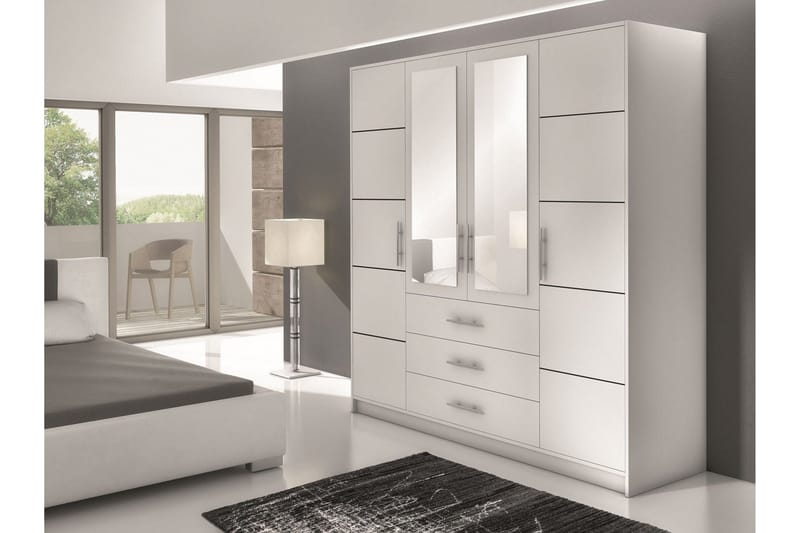 Escaldes Stor Garderob med Spegel 196 cm bred 200 cm hög - Vit - Förvaring - Garderober & garderobssystem