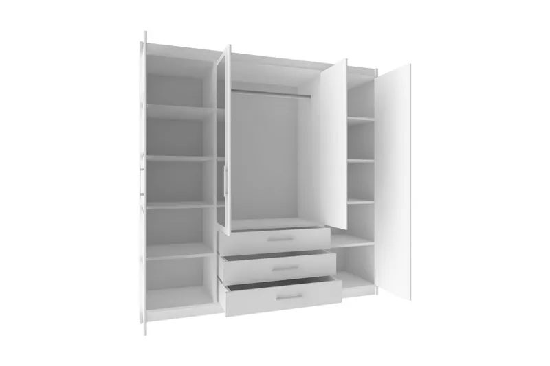 Escaldes Stor Garderob med Spegel 196 cm bred 200 cm hög - Vit - Förvaring - Garderober & garderobssystem