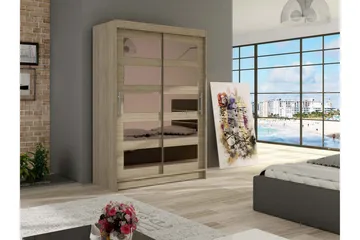 Estella Garderob 120 cm Skjutdörrar Delad Spegel - Ek - Förvaring - Garderober & garderobssystem