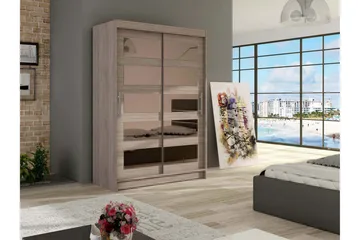 Estella Garderob Skjutdörrar 5-Delad Spegel - Ek - Förvaring - Garderober & garderobssystem