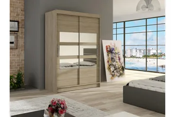 Estella Garderob Skjutdörrar Delad Spegel - Ek - Förvaring - Garderober & garderobssystem