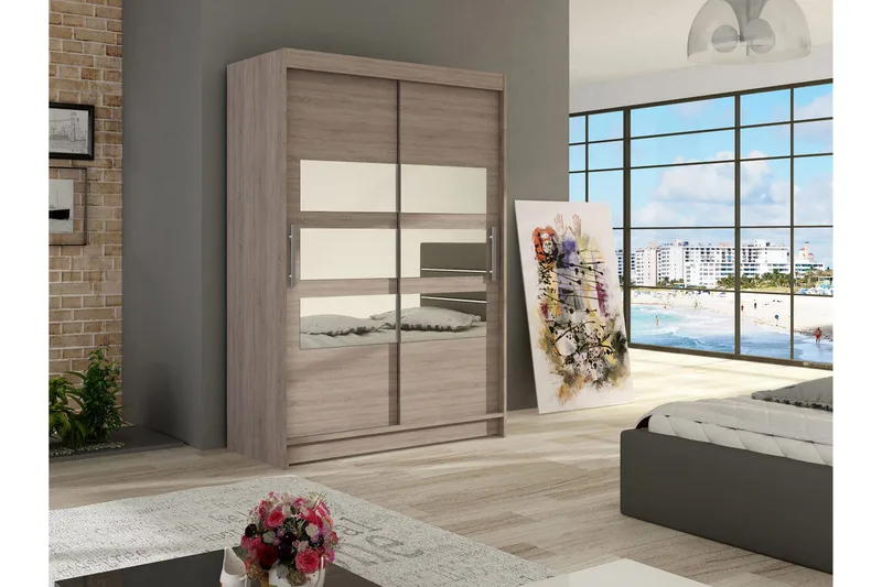 Estella Garderob Skjutdörrar Delad Spegel - Ljus Ek - Förvaring - Garderober & garderobssystem