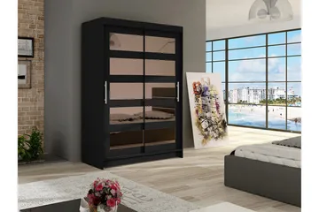 Estella Garderob Skjutdörrar Delad Spegel - Svart - Förvaring - Garderober & garderobssystem