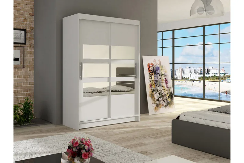 Estella Garderob Skjutdörrar Delad Spegel - Vit - Förvaring - Garderober & garderobssystem