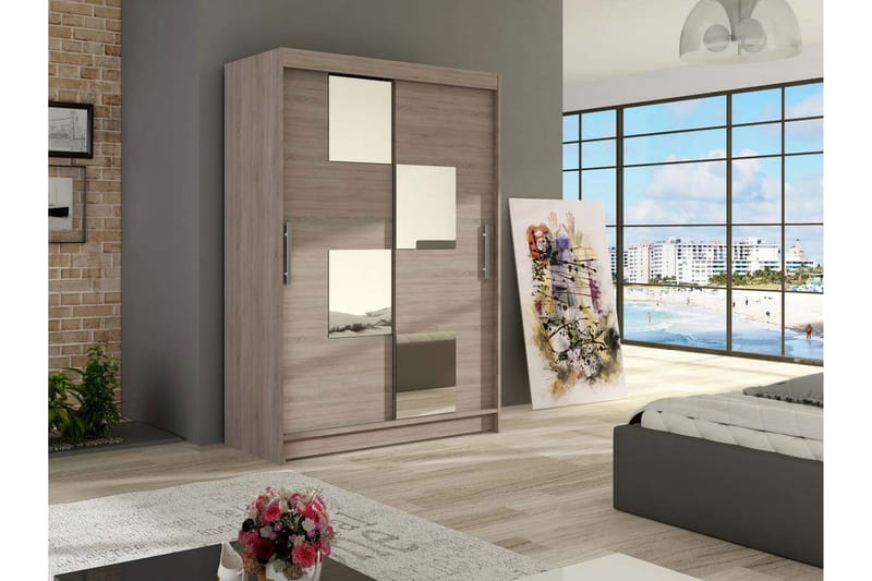 Estella Garderob Skjutdörrar Fyrkantig Spegel - Ljus Ek - Förvaring - Garderober & garderobssystem