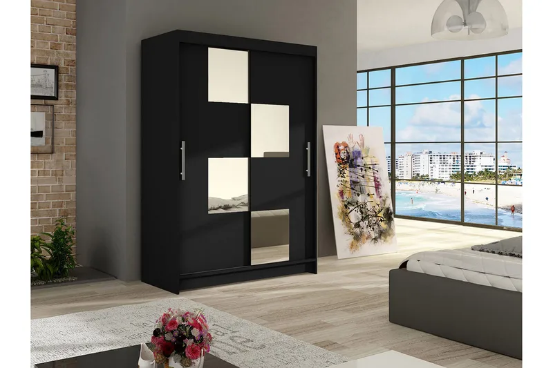 Estella Garderob Skjutdörrar Fyrkantig Spegel - Svart - Förvaring - Garderober & garderobssystem