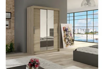 Estella Garderob Skjutdörrar Smal Spegel - Ek/Spegel - Förvaring - Garderober & garderobssystem