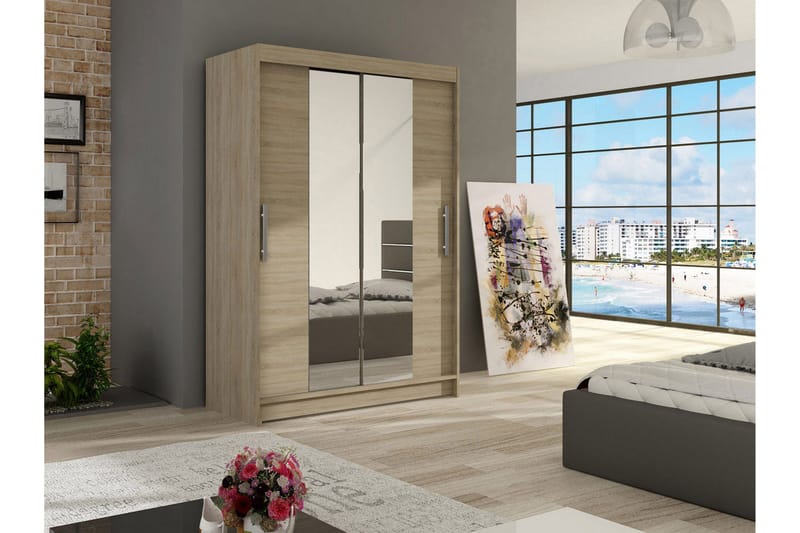 Estella Garderob Skjutdörrar Smal Spegel - Ek/Spegel - Förvaring - Garderober & garderobssystem