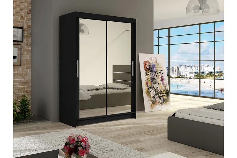 Estella Garderob Skjutdörrar Speglar - Svart/Spegel - Förvaring - Garderober & garderobssystem