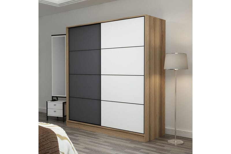 Fruitland Garderob 220 cm - Ek/Grå/Vit - Förvaring - Garderober & garderobssystem