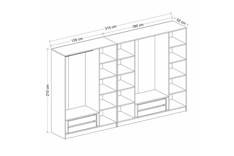 Fruitland Garderob 315 cm - Antracit - Förvaring - Garderober & garderobssystem