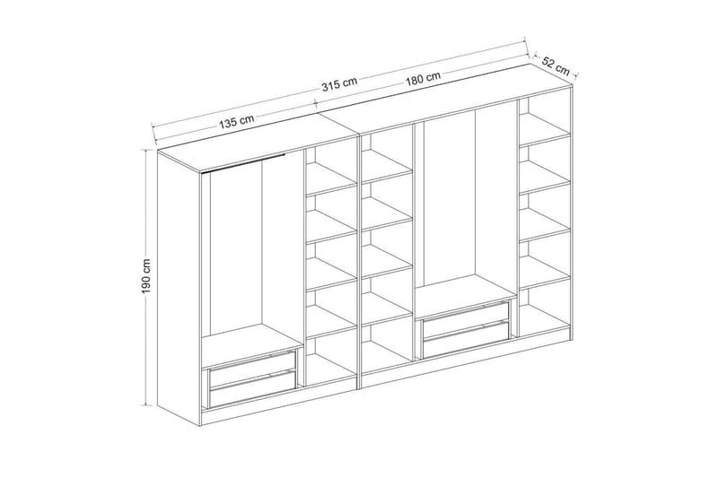 Fruitland Garderob 315 cm - Vit - Förvaring - Garderober & garderobssystem