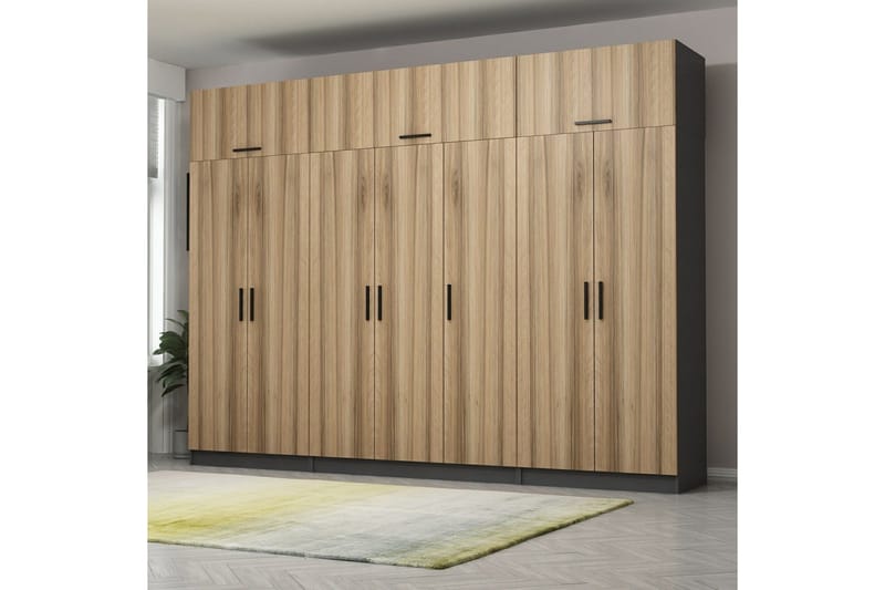 Fruitland Garderob 315x235 cm - Valnöt/Antracit - Förvaring - Garderober & garderobssystem