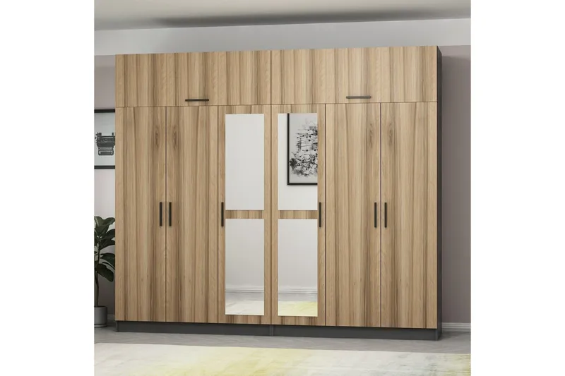 Fruitland Garderob med Spegel - Brun/Grå - Förvaring - Garderober & garderobssystem