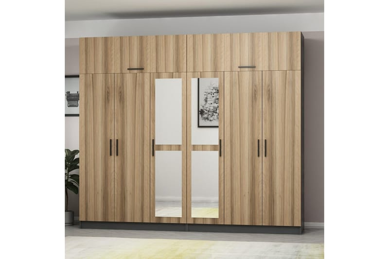 Fruitland Garderob med Spegel - Brun/Grå - Förvaring - Garderober & garderobssystem