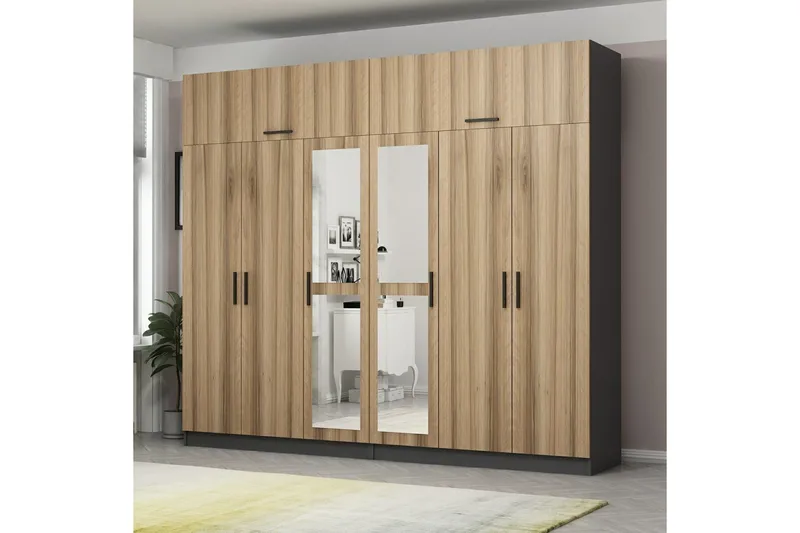 Fruitland Garderob med Spegel - Brun/Grå - Förvaring - Garderober & garderobssystem