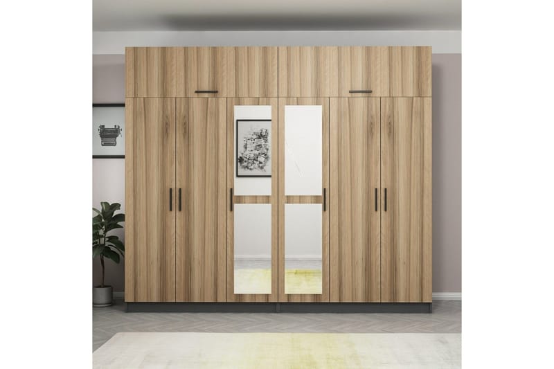 Fruitland Garderob med Spegel - Brun/Grå - Förvaring - Garderober & garderobssystem