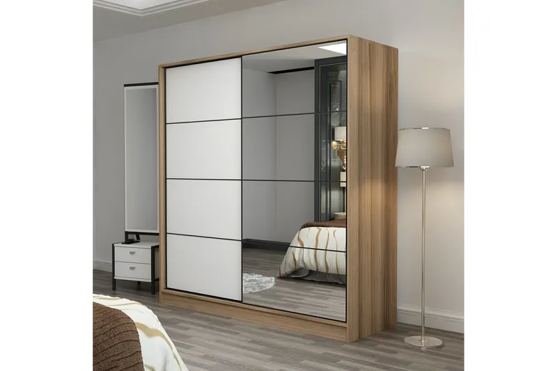 Fruitland Garderob med Spegel - Vit/Brun - Förvaring - Garderober & garderobssystem