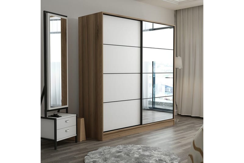 Fruitland Garderob med Spegel - Vit/Brun - Förvaring - Garderober & garderobssystem