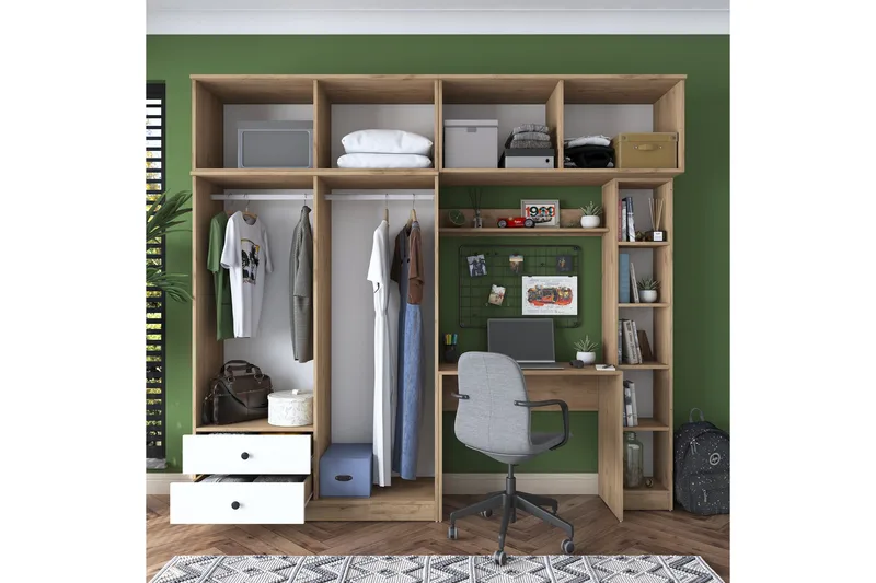 Fryderyk Garderob 240x216,8 cm - Valnöt/Vit - Förvaring - Garderober & garderobssystem