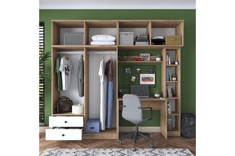 Fryderyk Garderob 240x216,8 cm - Valnöt/Vit - Förvaring - Garderober & garderobssystem