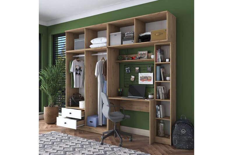 Fryderyk Garderob 240x216,8 cm - Valnöt/Vit - Förvaring - Garderober & garderobssystem