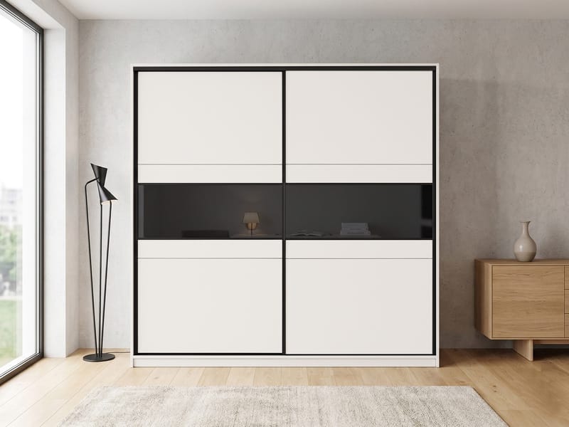 Fynara Garderob 220x226 cm - beige och svart - Förvaring - Garderober & garderobssystem