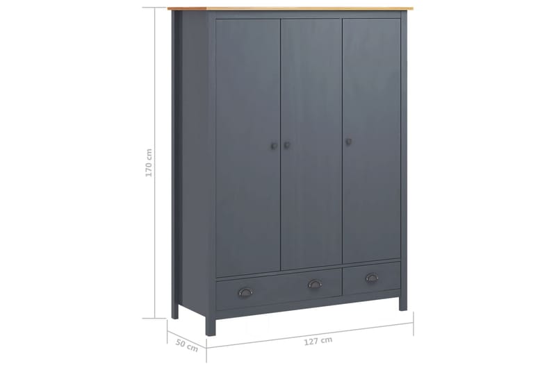 Garderob 3 dörrar Hill Range grå 127x50x170 cm massiv furu - Grå - Garderober & garderobssystem - Garderobsskåp