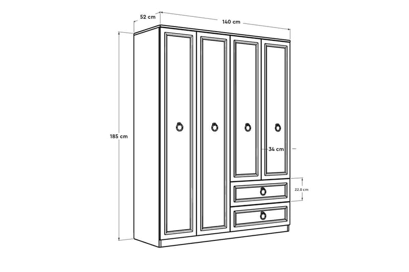 Garderob Ajra 140x185 cm Vit - Hanah Home - Garderober & garderobssystem - Garderobsskåp