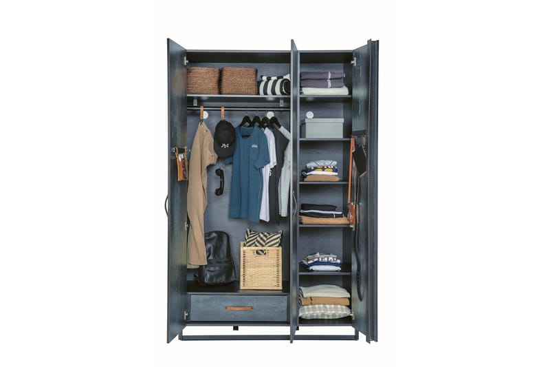 Garderob Akansha 132x210 cm Blå - Hanah Home - Garderober & garderobssystem - Garderobsskåp