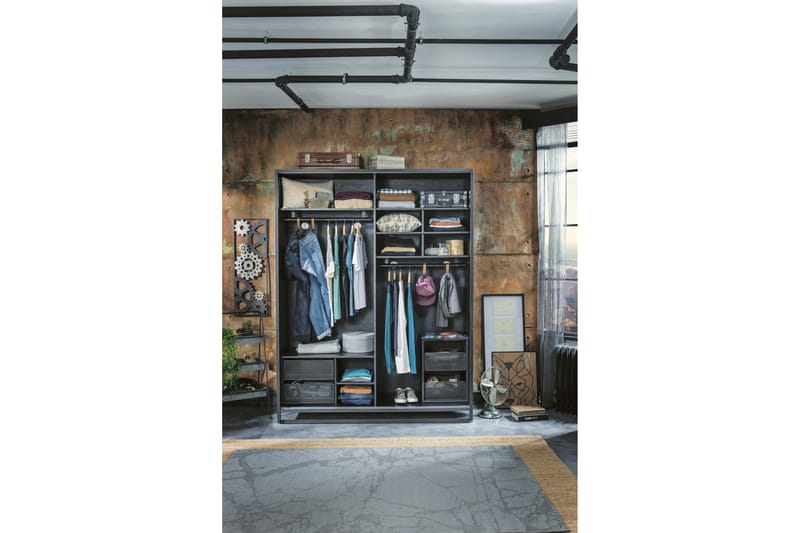 Garderob Akansha 162x210 cm Blå - Hanah Home - Garderober & garderobssystem - Garderobsskåp