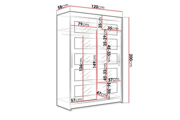 Garderob Aldo 120 cm Skjutdörrar 5-Delad Spegel - Vit - Förvaring - Garderober & garderobssystem