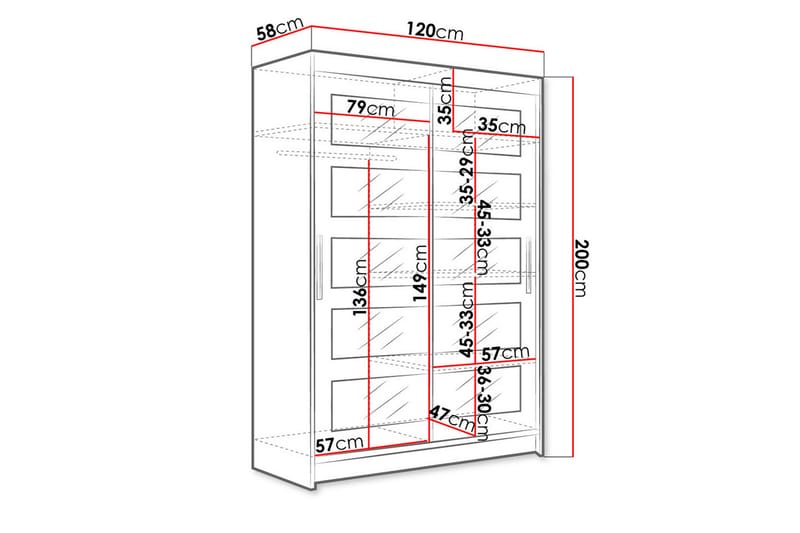 Garderob Aldo 120 cm Skjutdörrar 5-Delad Spegel - Vit - Förvaring - Garderober & garderobssystem