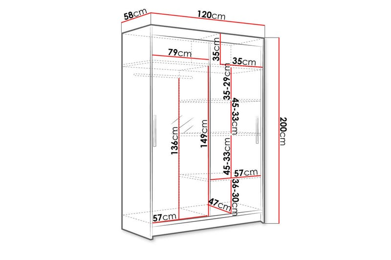 Garderob Aldo 120 cm Skjutdörrar Böjd Spegel - Beige - Garderober & garderobssystem