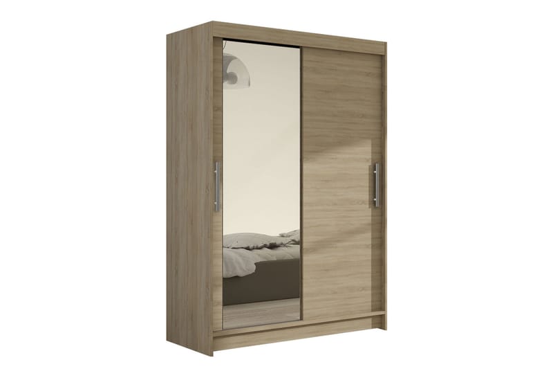 Garderob Aldo 120 cm Skjutdörrar Böjd Spegel - Beige - Garderober & garderobssystem