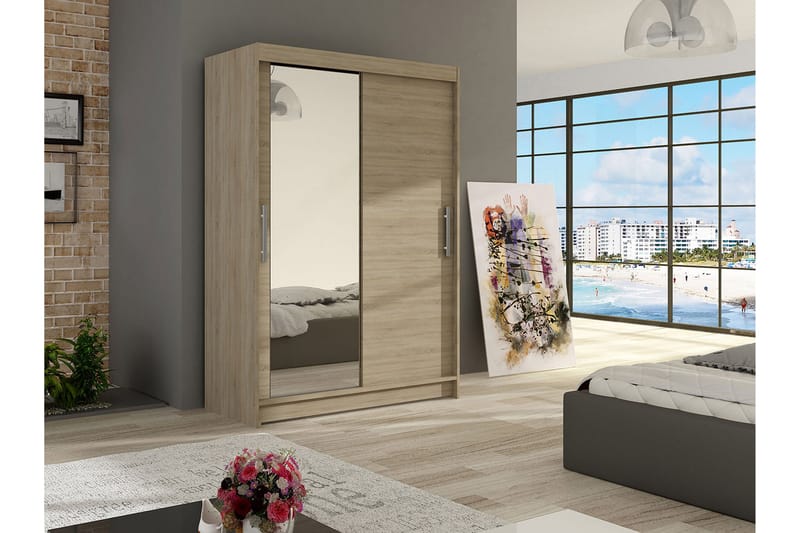 Garderob Aldo 120 cm Skjutdörrar Böjd Spegel - Beige - Förvaring - Garderober & garderobssystem