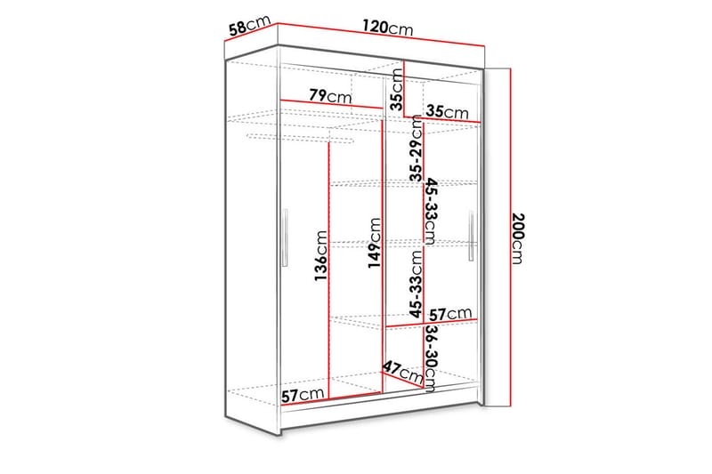 Garderob Aldo 120 cm Skjutdörrar - Beige/Trä/Natur - Garderober & garderobssystem - Garderobsskåp