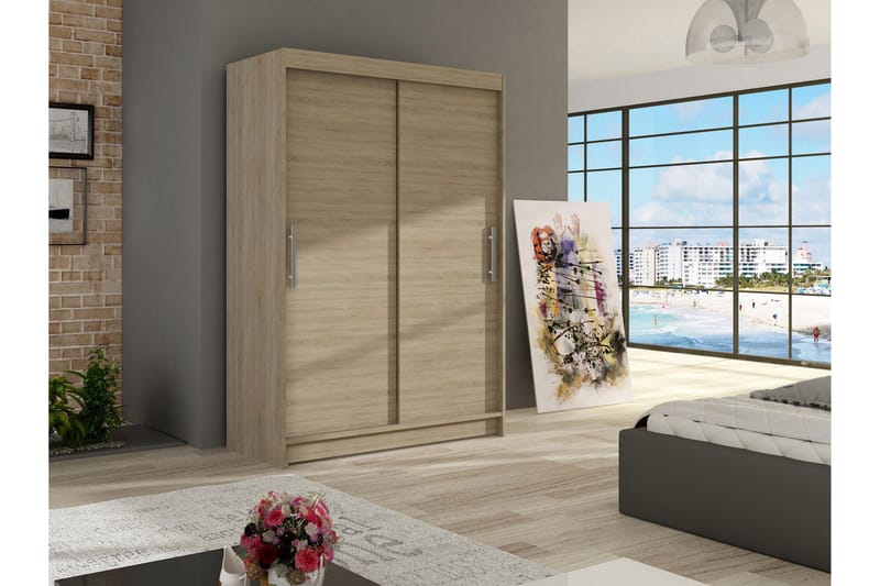 Garderob Aldo 120 cm Skjutdörrar - Beige/Trä/Natur - Förvaring - Garderober & garderobssystem