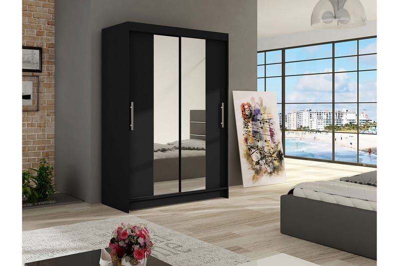 Garderob Aldo 120 cm Skjutdörrar Smal Spegel - Svart - Förvaring - Garderober & garderobssystem