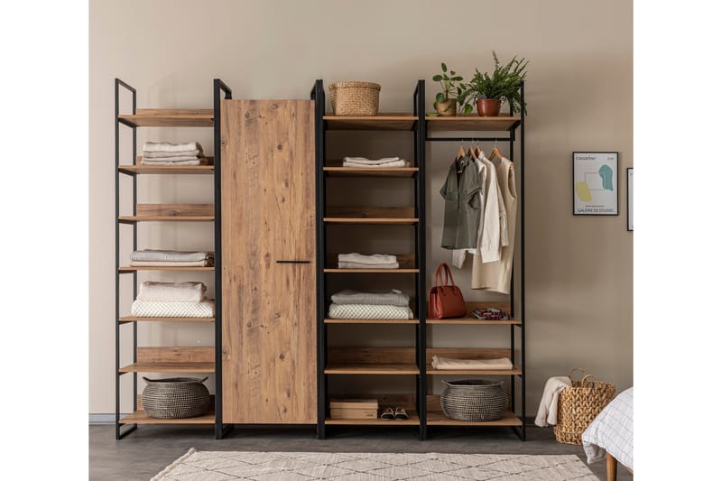 Garderob Anera 52x64 cm 11 Hyllor 1 Dörr - Natur - Förvaring - Garderober & garderobssystem