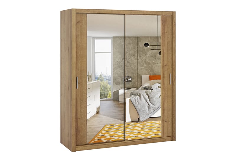 Garderob Barriga 180 cm med Spegel - Gyllen Natur - Garderober & garderobssystem