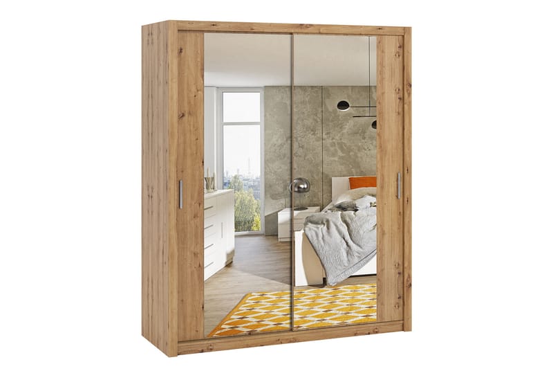 Garderob Barriga 180 cm med Spegel - Natur - Förvaring - Garderober & garderobssystem