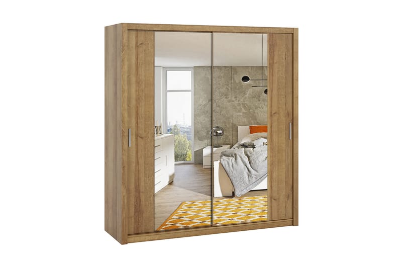Garderob Barriga 200 cm med Spegel - Gyllen Natur - Garderober & garderobssystem