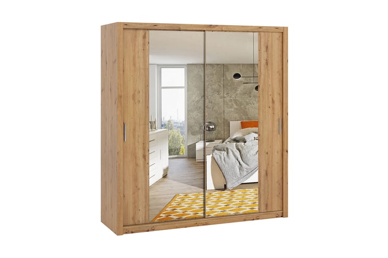 Garderob Barriga 200 cm med Spegel - Natur - Garderober & garderobssystem