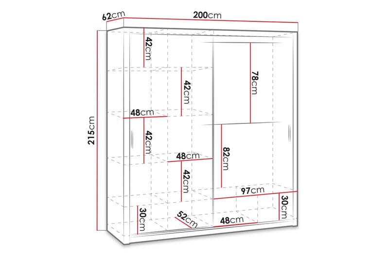 Garderob Barriga 200 cm med Spegel - Vit - Garderober & garderobssystem