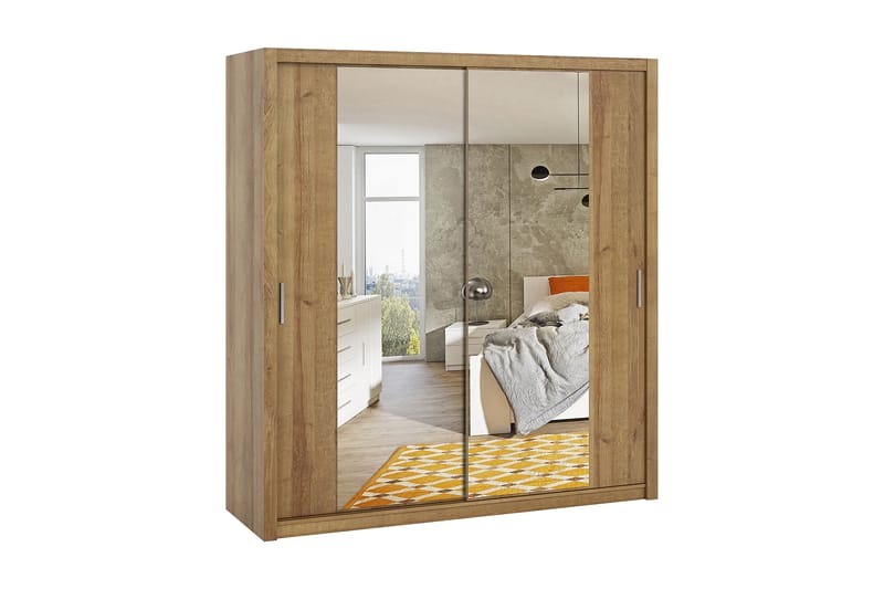 Garderob Barriga 220 cm med Spegel - Gyllen Natur - Garderober & garderobssystem